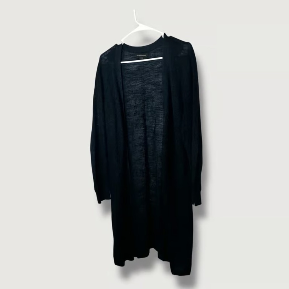 Banana Republic Black Ribbed Linen Blend Duster Cardigan‎ Sweater Large Petite